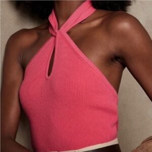 Banana Republic Key Hole Pink Halter Sweater Top Size S NWT
